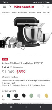 4.7litre artisian matte black kitchen aid